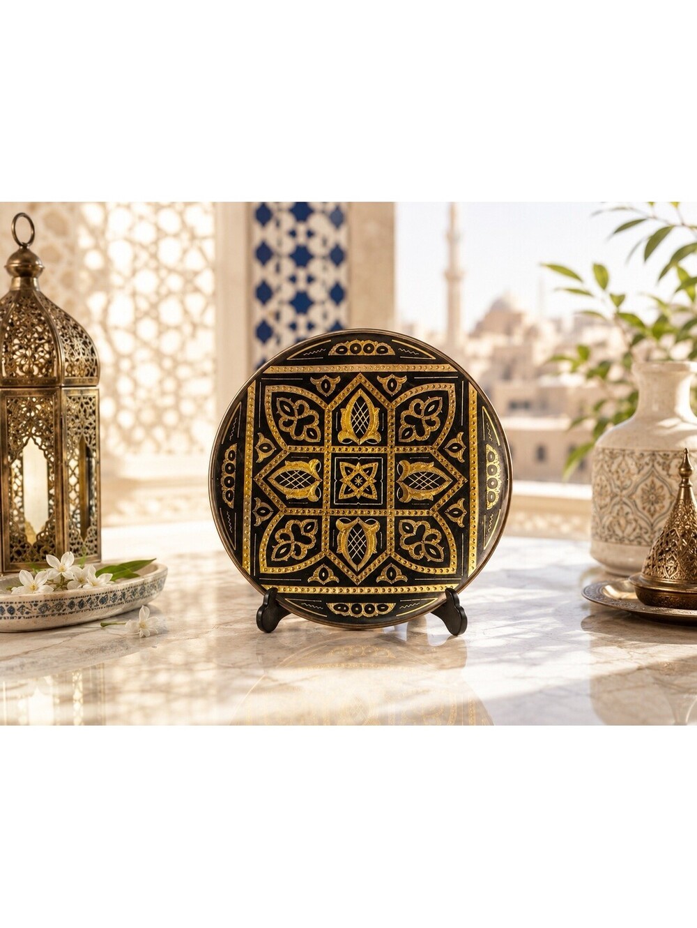 Spanish Vintage 1960s Damascene Footed Trinket Dish Black Gold, 3.5"